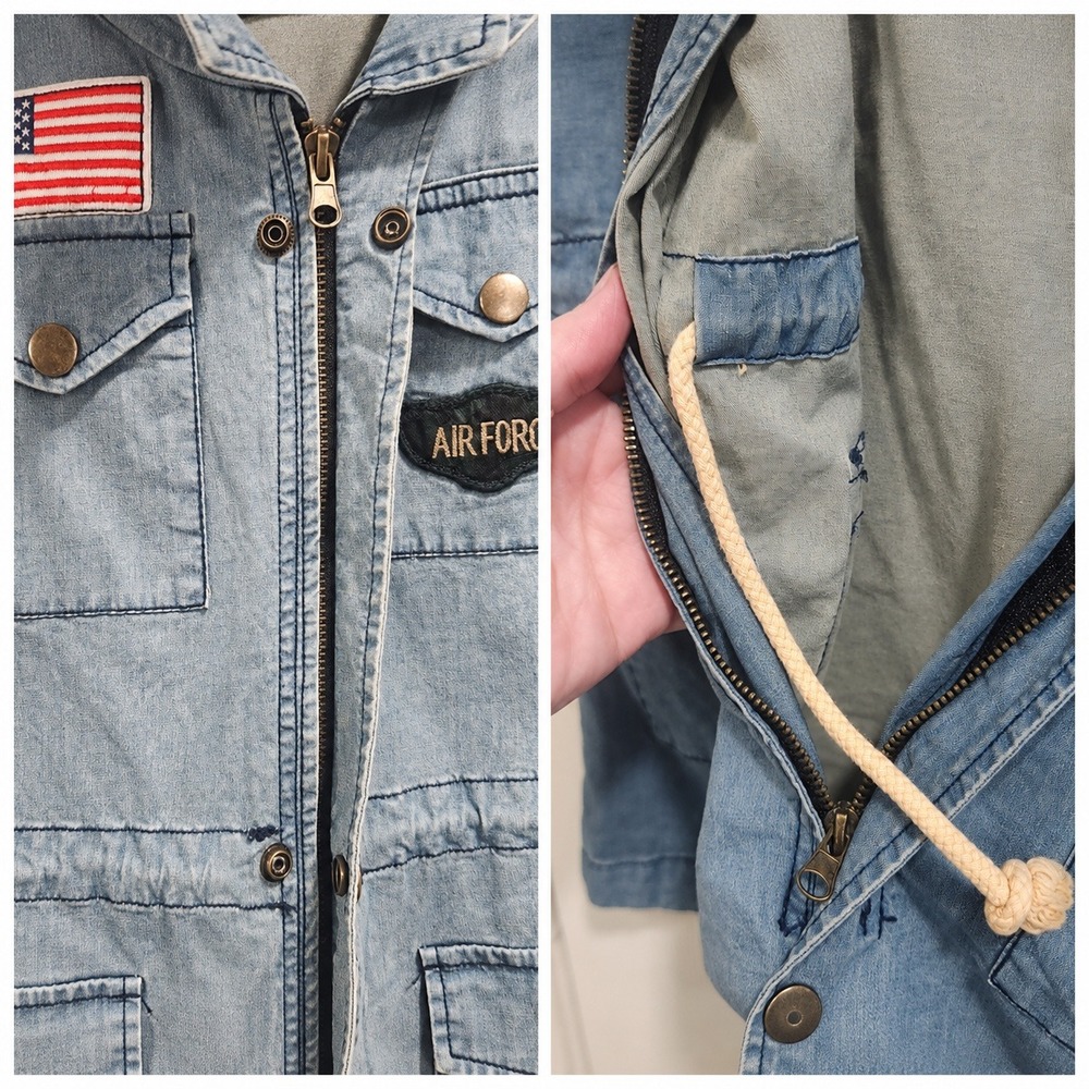 Misope Denim Utility Vest Military Patches Light Wash Blue Small J1154 - Picture 7 of 8
